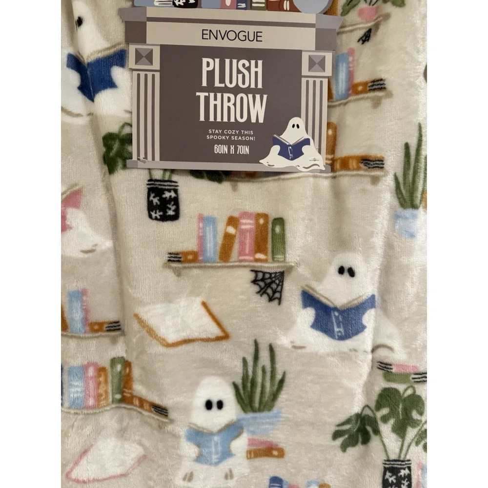 Envogue Plush Throw Blanket Reading Ghosts Bookshelf Halloween 60x70 Bibliophile